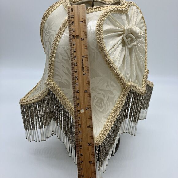 VTG Dale Tiffany Lamp Shade Cream Heart Glass Beaded Fringe Boudoir Romantic - Picture 15 of 16